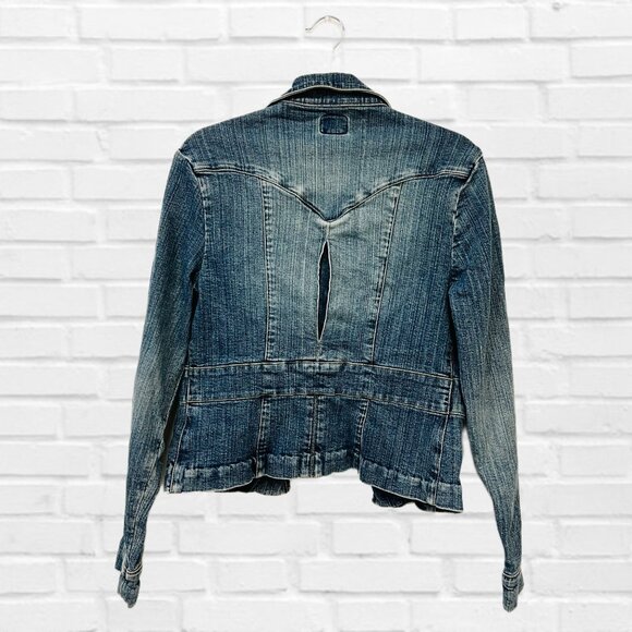 Jill Stuart Jeans Vintage Front Zip Denim Jacket V-Neck Classic Jean Blazer - Picture 7 of 11